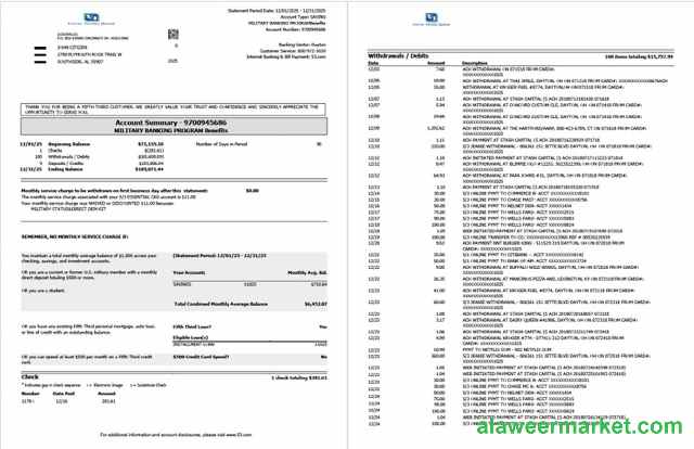 USA Fifth Third Bank account statement Word and PDF template, 2 pages